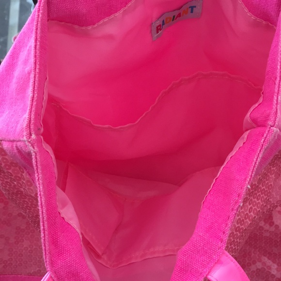 Pink Tote Bag Sequins Hot Pink Neon Snap Button Closure - Picture 11 of 11
